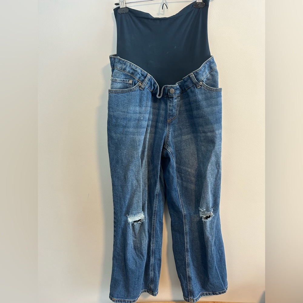 Motherhood maternity xl medium wash denim Distressed Straight Leg Jeans